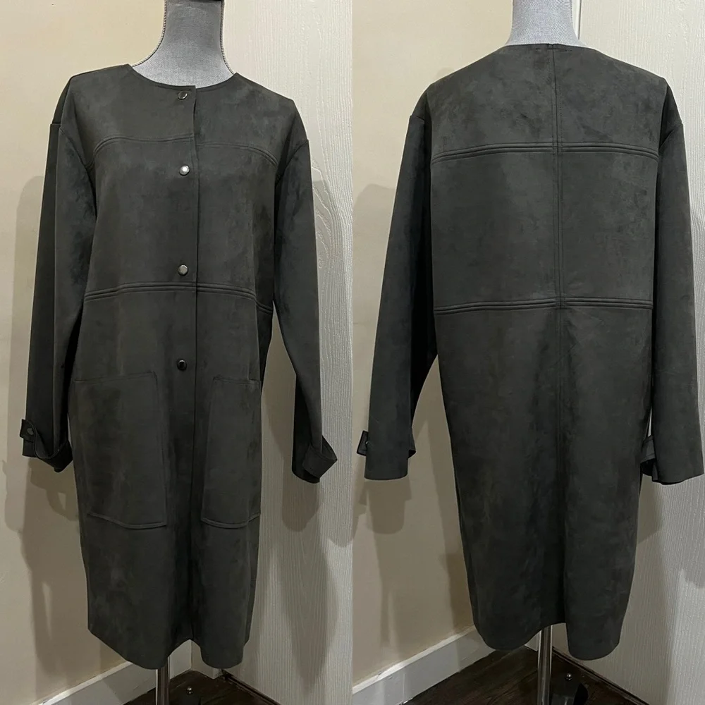 NWT Tahari Faux Suede Long Jacket Coat